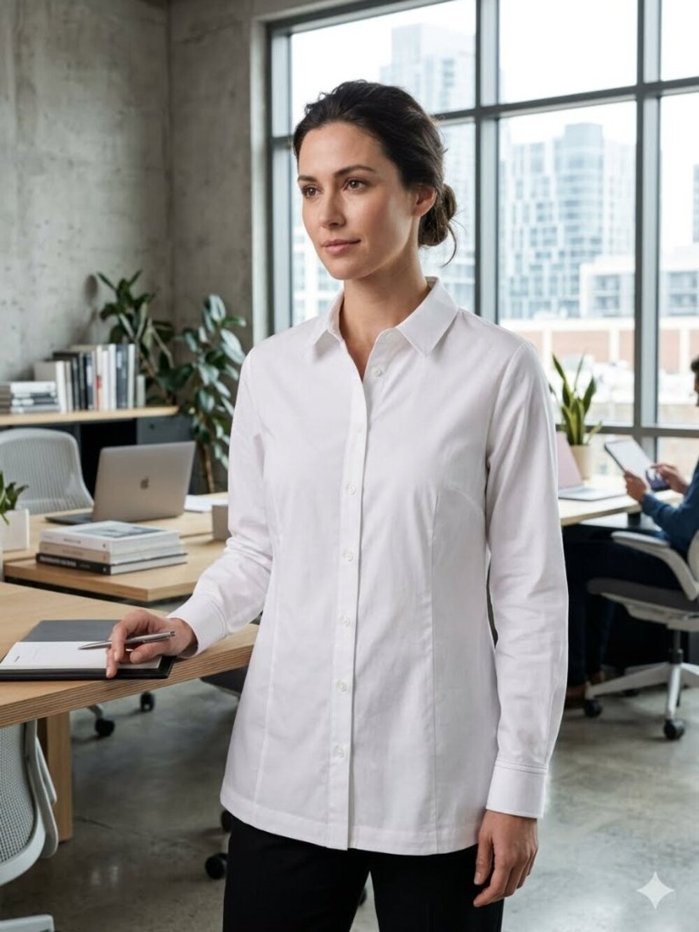 Soft Surroundings Women's Size 24W White Long Sleeve Collared Button Down Shirt
